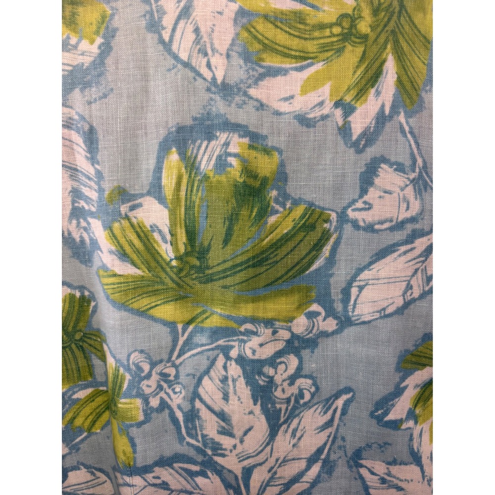 JM Collection 100% Linen Button Down Floral Blue Green 3/4 Sleeve Tie Cuff - Picture 10 of 10